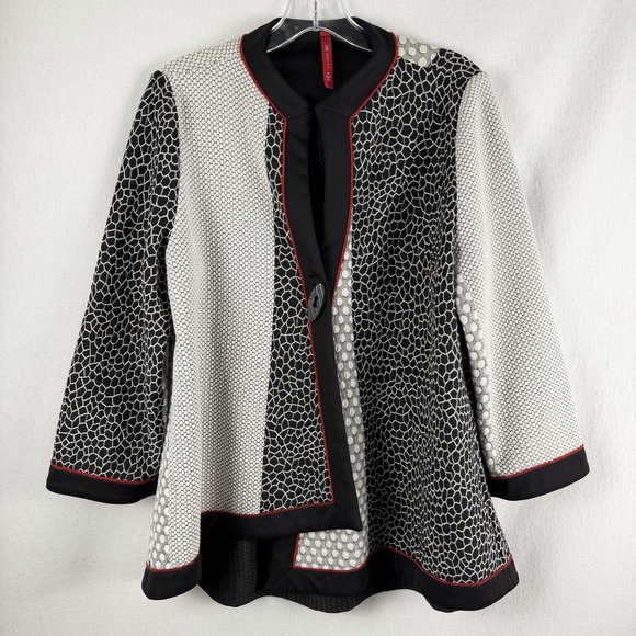 IC By Connie K Sweaters - IC By Connie K Open Front Jacket Cardigan Sz M Artsy Laganlook Funky Mixed Print
